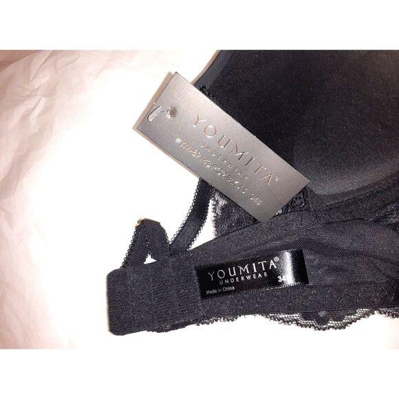 Youmita Soft Cup Demi Black Lace 34B Bra NWT - Picture 4 of 9